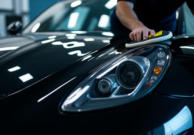 Luxury car undergoing detailing